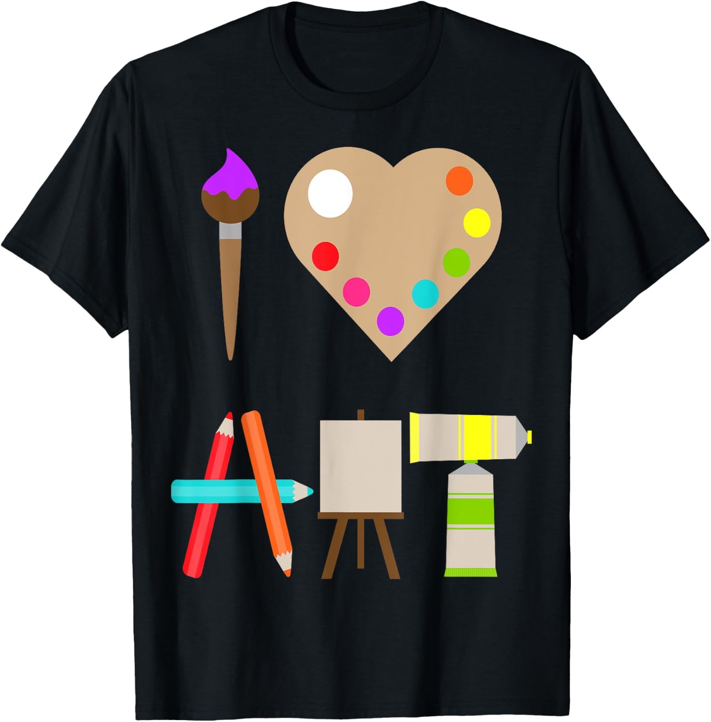 Cool I Love Art Fun Colorful Future Artist and Crafts T-Shirt - T-Shirt | Black