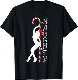 "Naughty Stripper HoHoHo" Funny Ugly Christmas Sweater Party T-Shirt - T-Shirt | Black