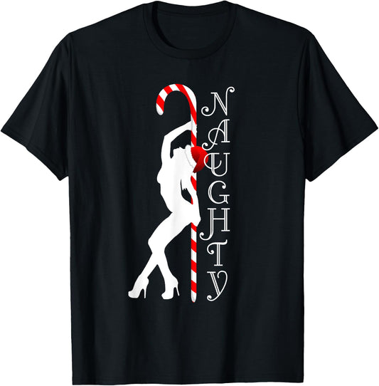 "Naughty Stripper HoHoHo" Funny Ugly Christmas Sweater Party T-Shirt - T-Shirt | Black