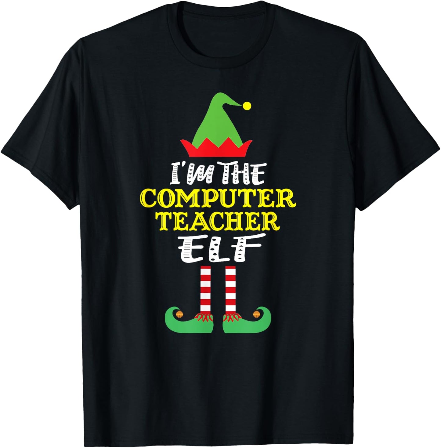 Computer Teacher Elf Matching Family Group Christmas Women T-Shirt - T-Shirt | Black