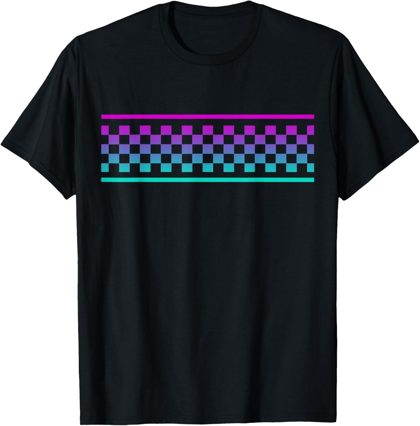 Pink & Blue Checker Pattern Checkerboard Skater Surfer Teens T-Shirt - T-Shirt | Black