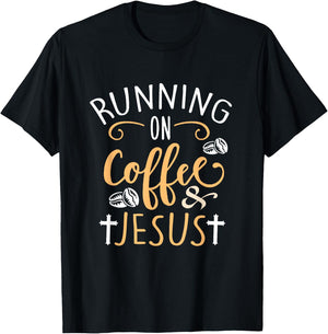 Running on Coffee and Jesus Fun Sport Christian T-Shirt - T-Shirt | Black