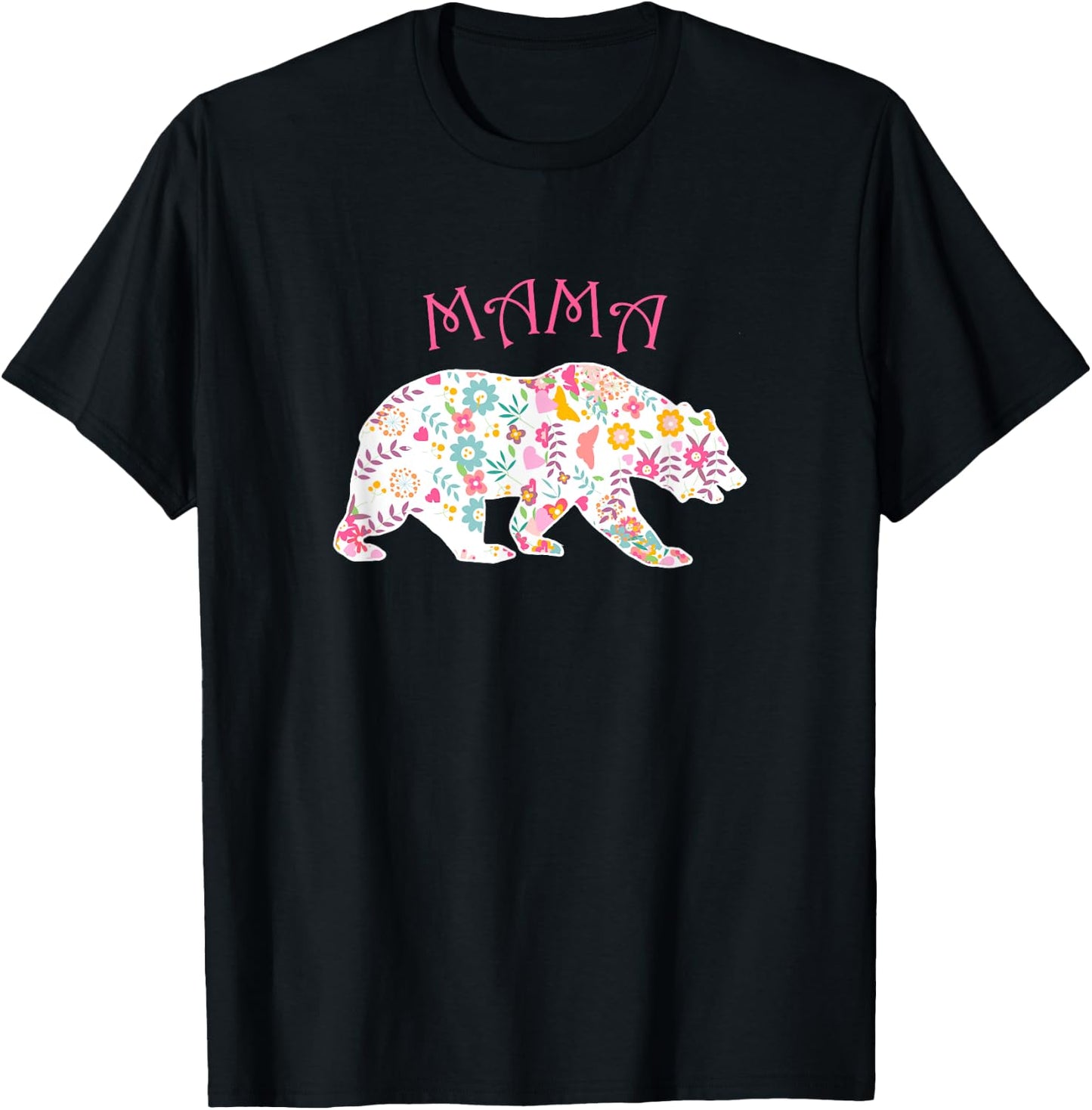 Mother's Day Pink Floral Best Mama Bear Shirt Gift T-Shirt - T-Shirt | Black