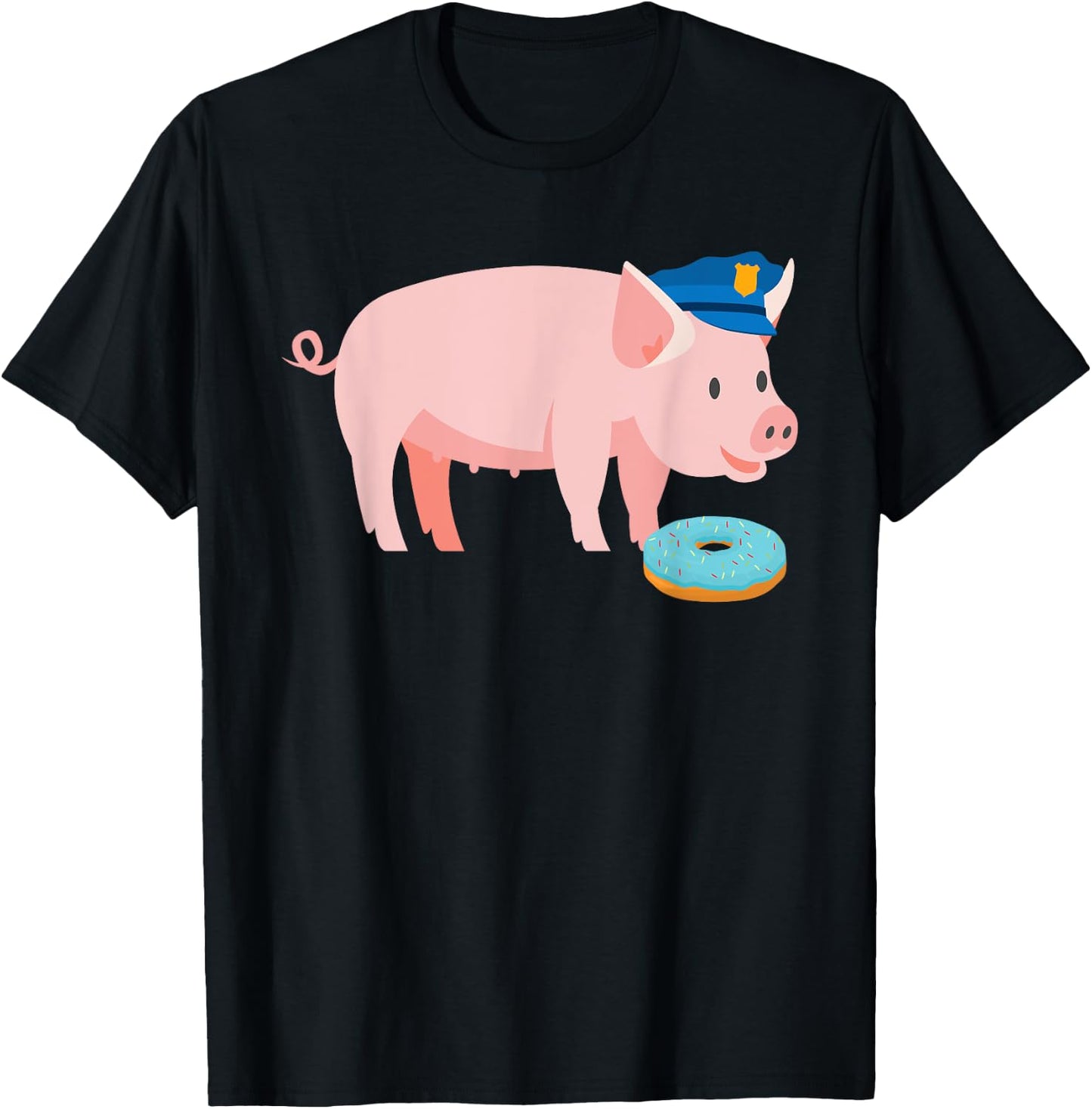 Funny Police Officer Pig Cop and Doughnut Joke Gift T-Shirt - T-Shirt | Black