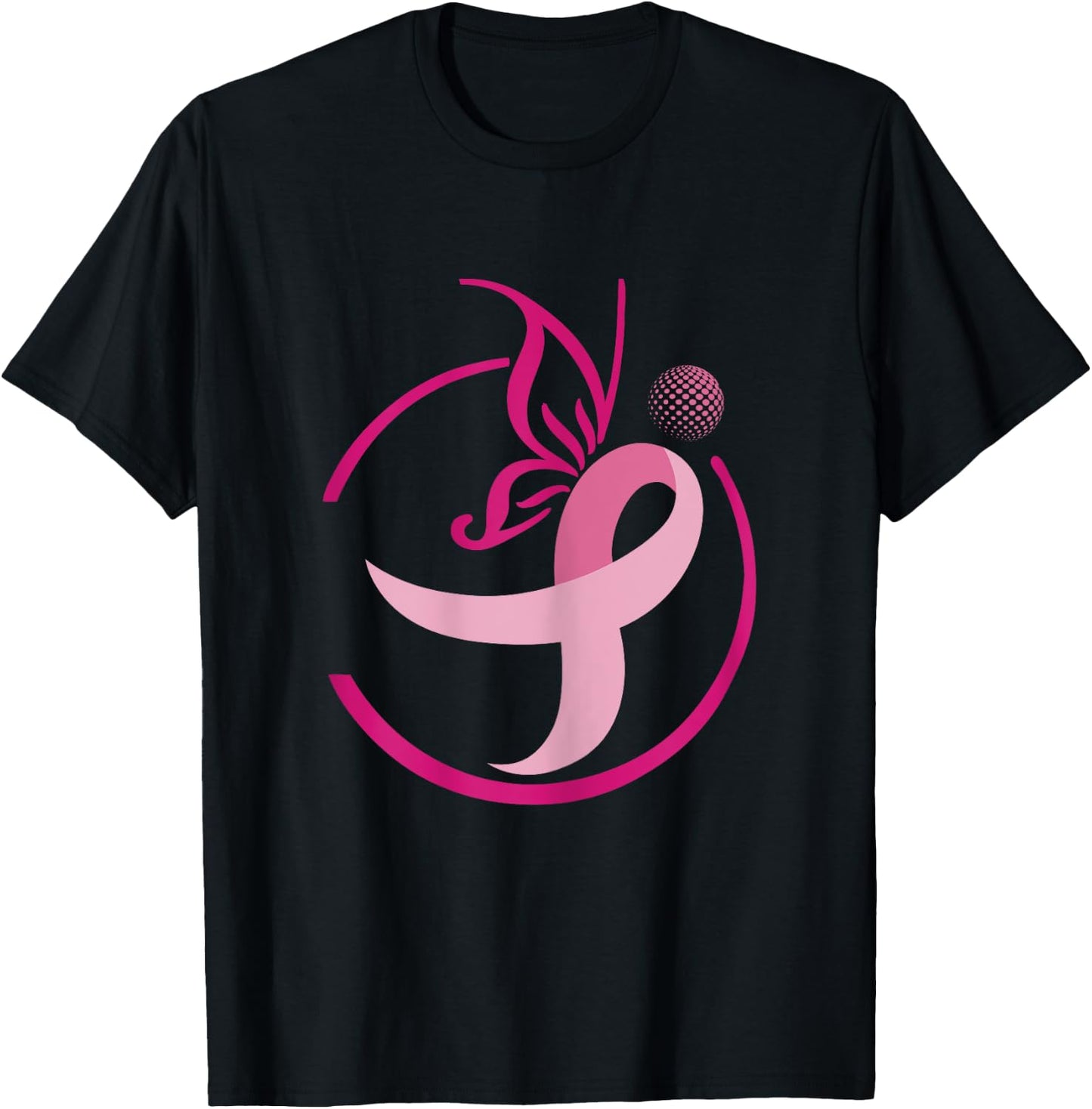 Pink Ribbon Golf Shirts-Butterflies Breast Cancer T-Shirt - T-Shirt | Black