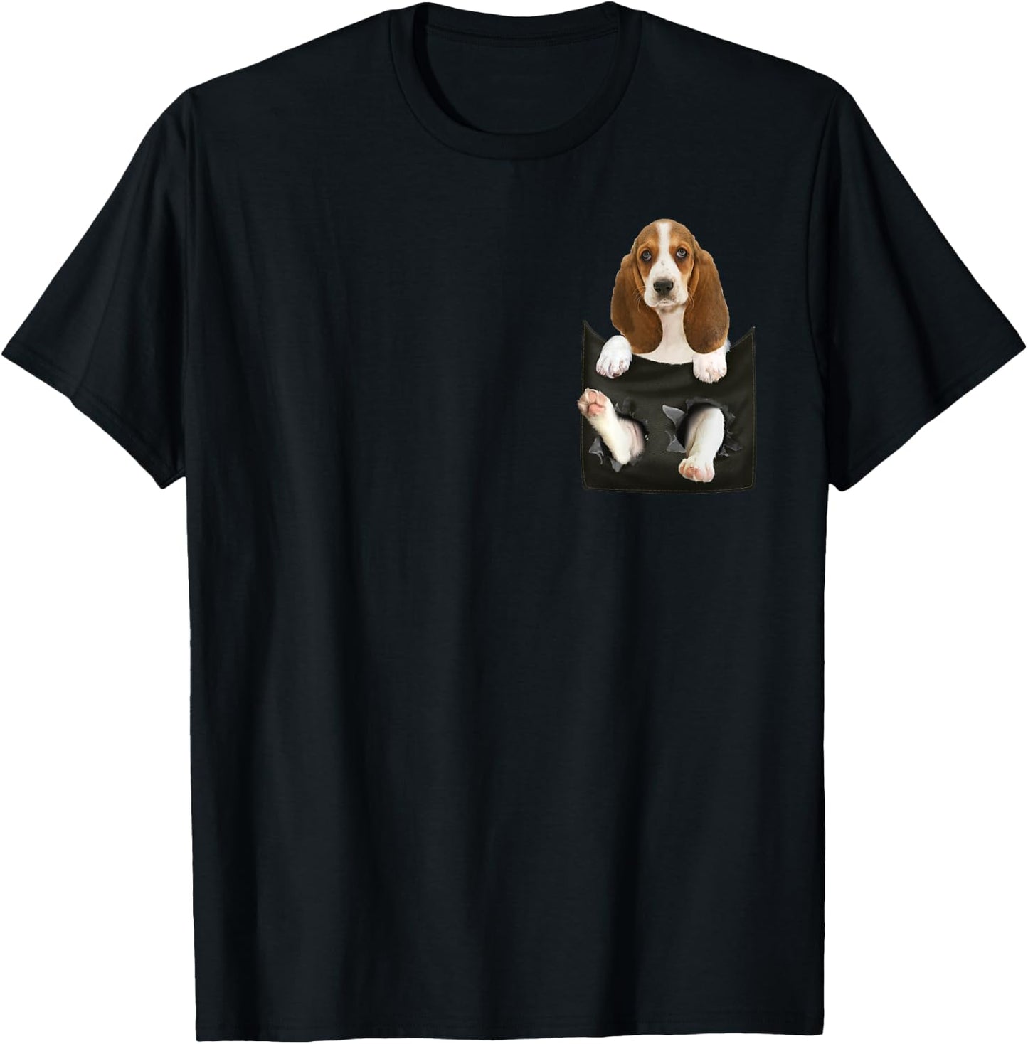 Basset Hound In Pocket Puppy T Shirt T-Shirt - T-Shirt | Black
