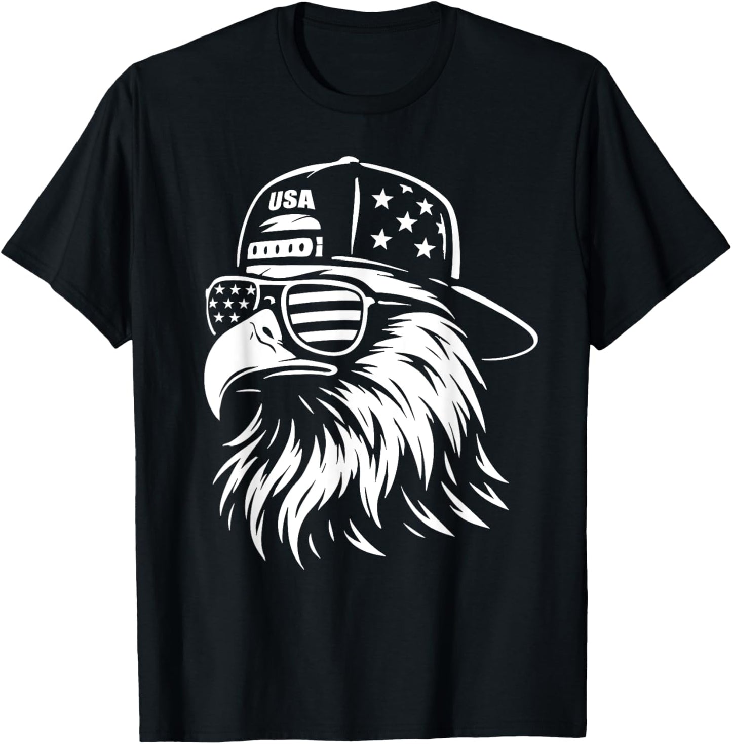 USA Eagle with Cap Patriot 4th of July 4th American Eagle T-Shirt - T-Shirt | Black