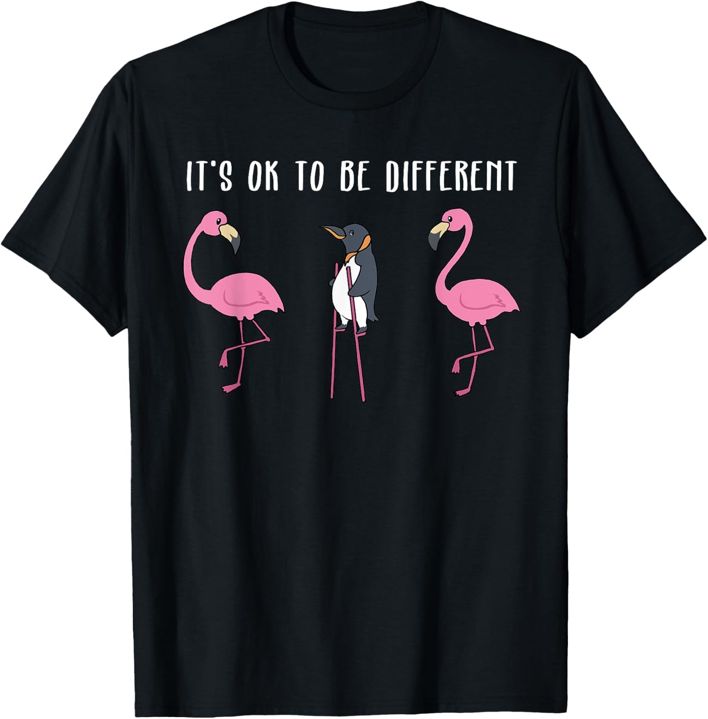 Its Ok to Be Different Flamingo Penguin T-Shirt - T-Shirt | Black