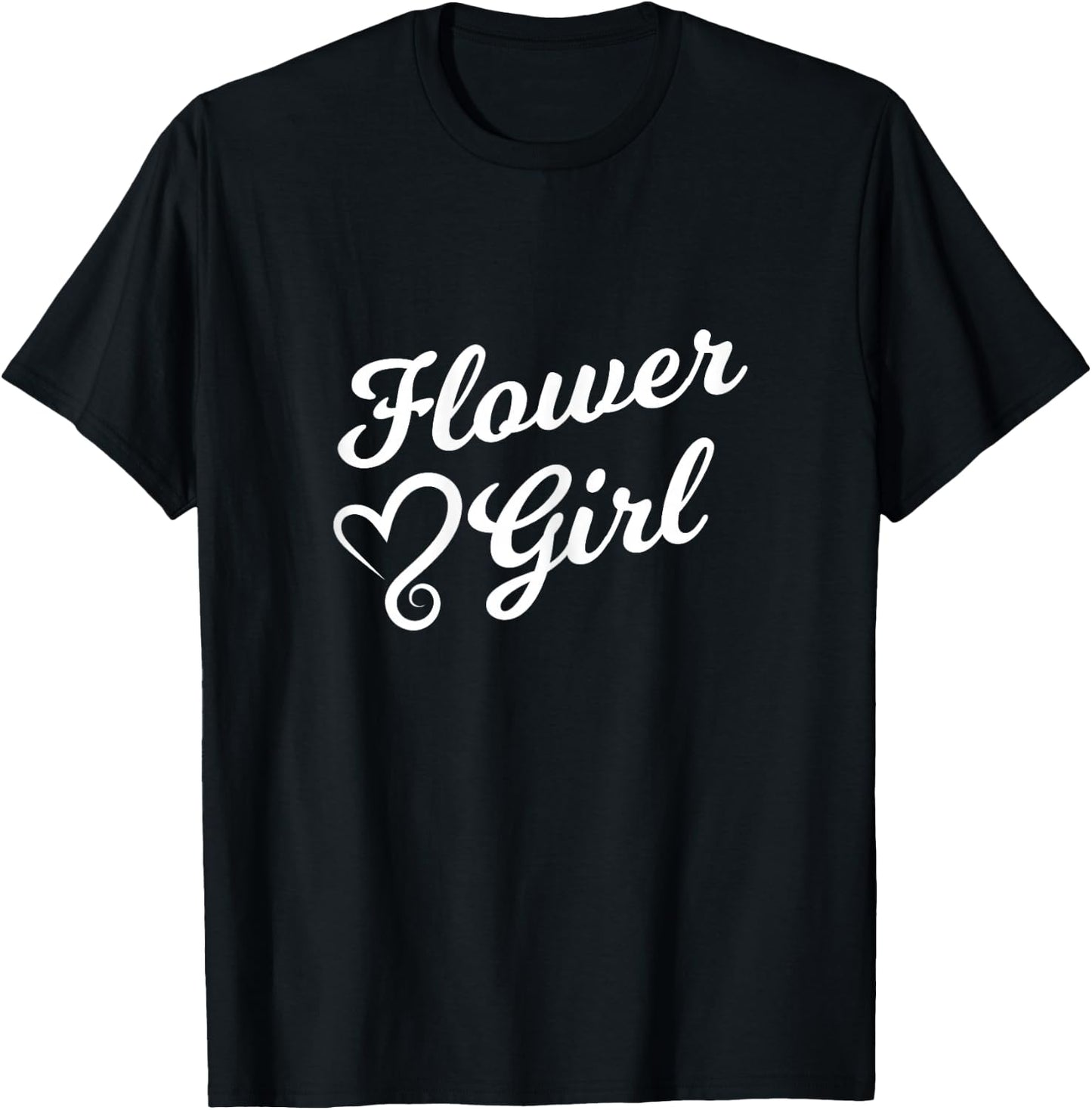 Flower Girl - Wedding for Girls, Cursive White Heart T-Shirt - T-Shirt | Black