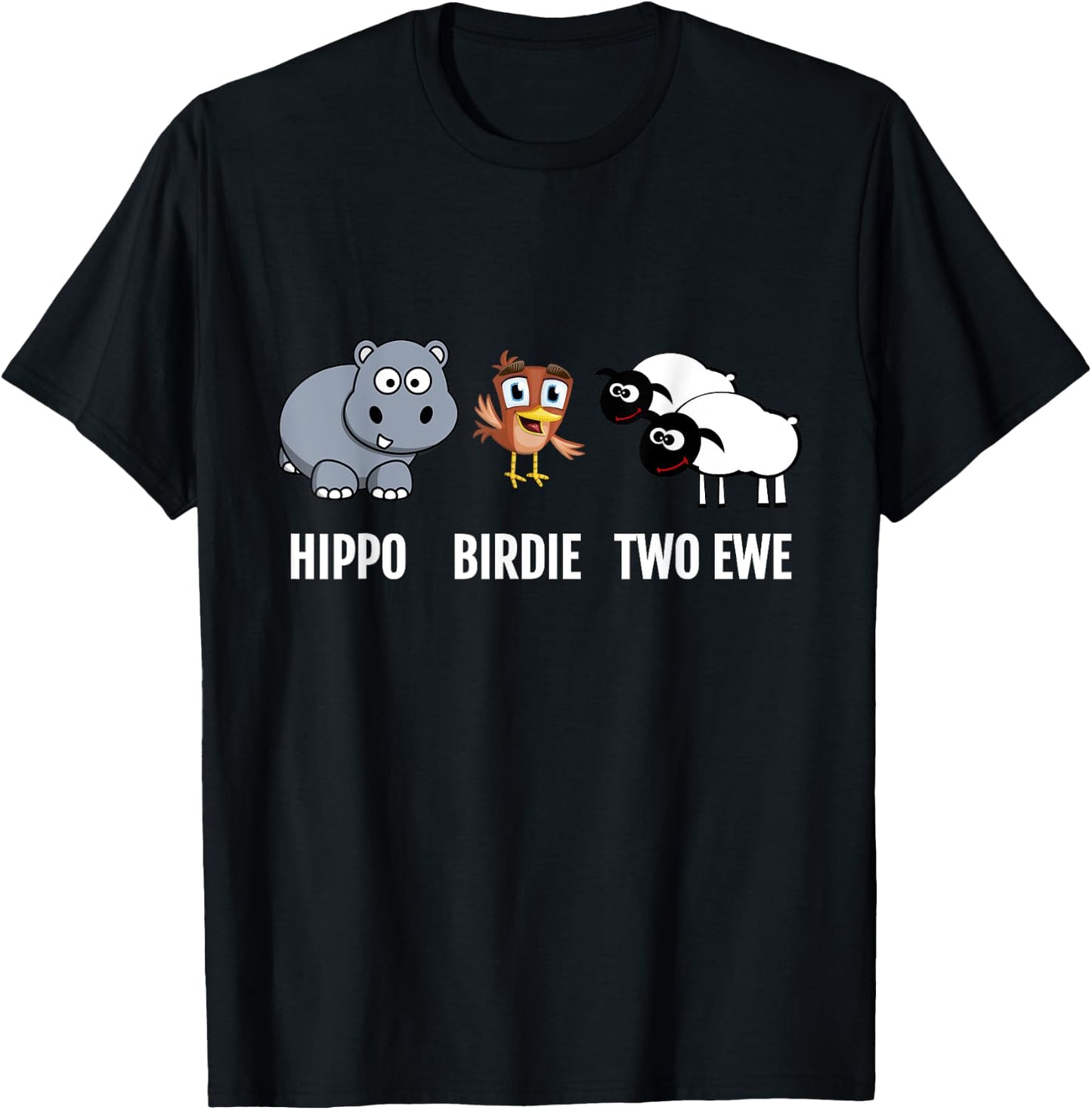 Funny Birthday Shirt Hippo Birdie Two Ewe pun T-Shirt - T-Shirt | Black