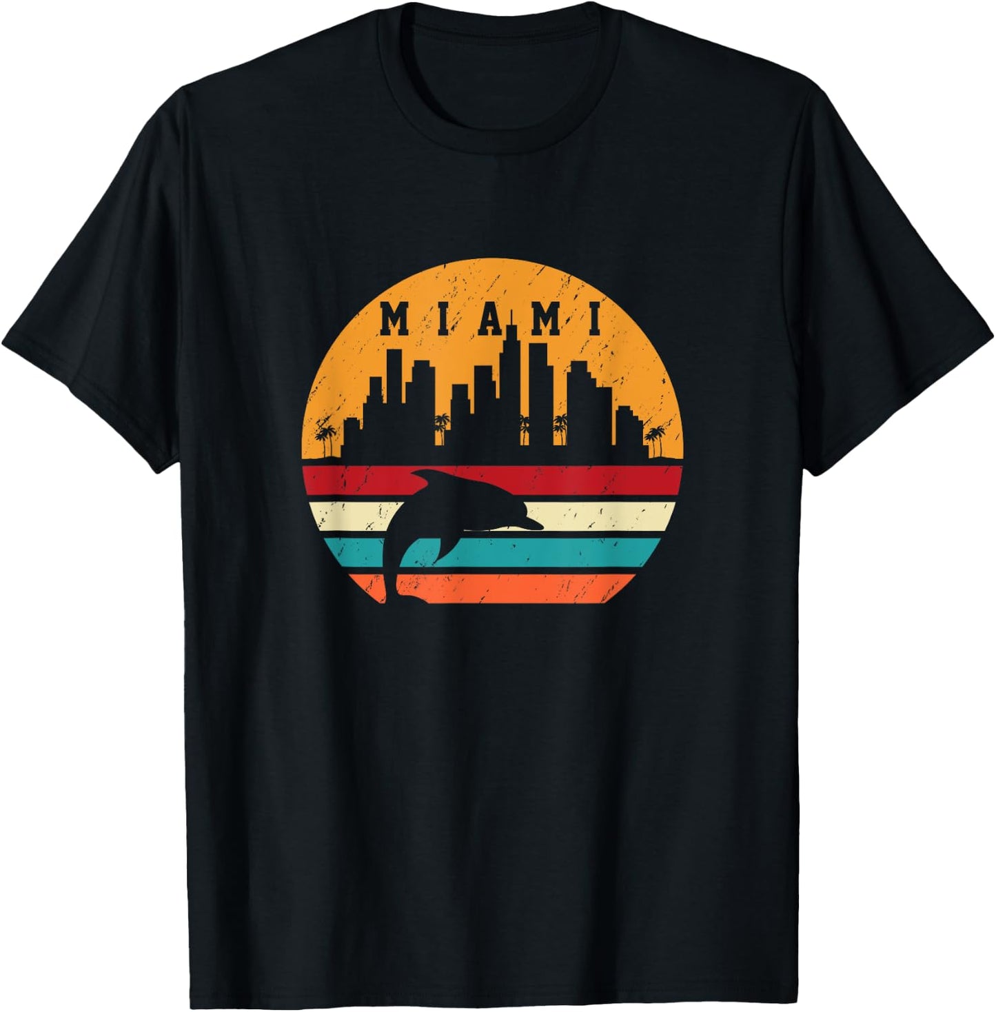 Vintage Miami 80s Dolphin Silhouette Souvenir Dolphin lovers T-Shirt - T-Shirt | Black