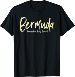Bermuda Vacation Horseshoe Bay Beach Handwritten Font T-Shirt - T-Shirt | Black