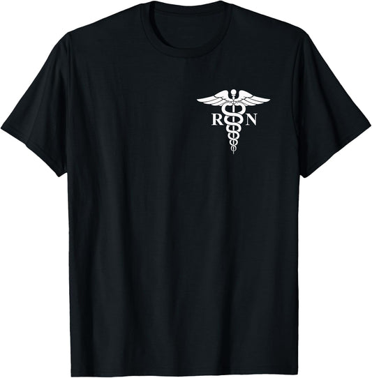 Rn Nurse Caduceus Medical Symbol Nursing Logo Gifts T-Shirt - T-Shirt | Black