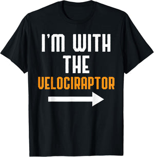 I'm With The Velociraptor Costume Funny Halloween Couple T-Shirt - T-Shirt | Black