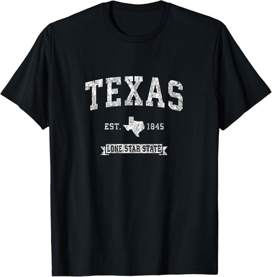 Retro Texas TX Vintage Athletic Sports Design T-Shirt - T-Shirt | Black
