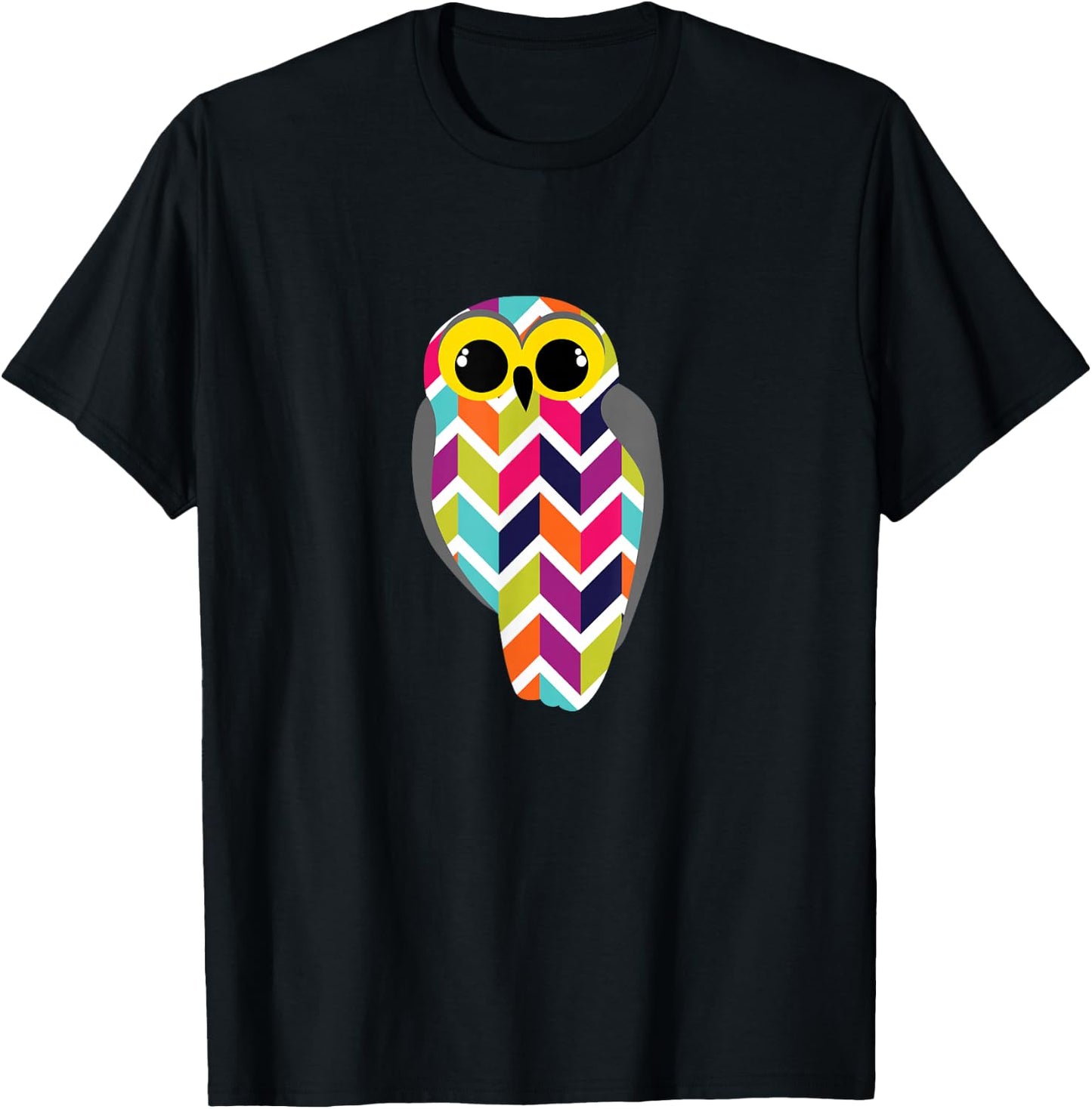 Fun Geometric Owl . Chevron Pattern. T-Shirt - T-Shirt | Black