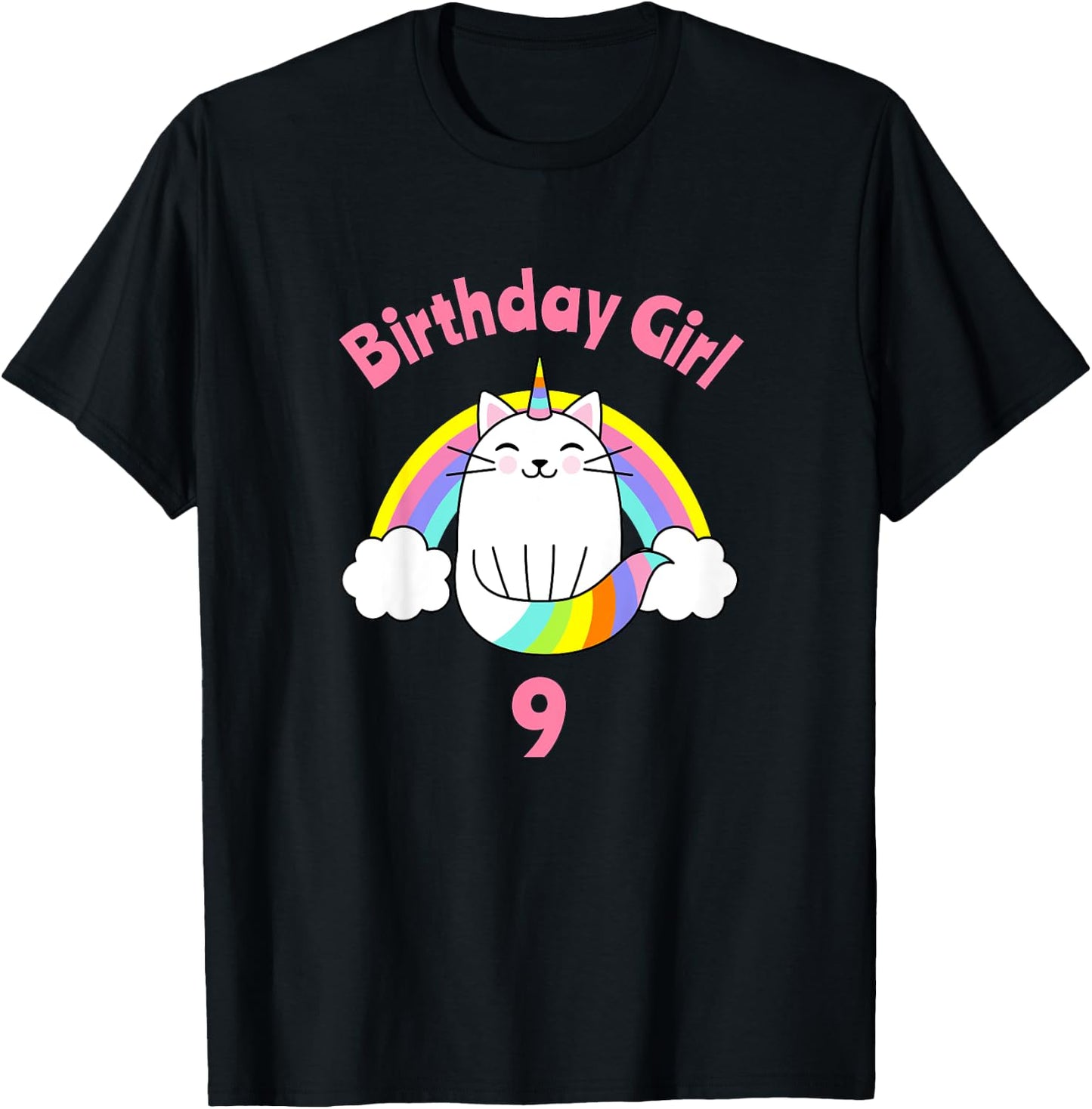 Kids Birthday Girl for Girls 9 Year Old 9th Party Nine T-Shirt - T-Shirt | Black