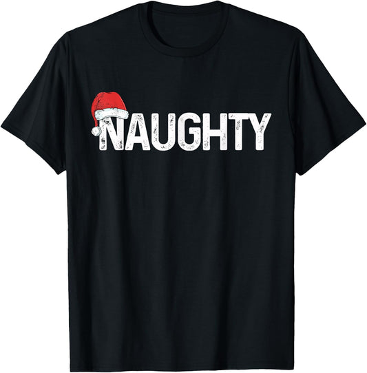 Naughty or Nice Shirt Matching Christmas Couples Costume T-Shirt - T-Shirt | Black