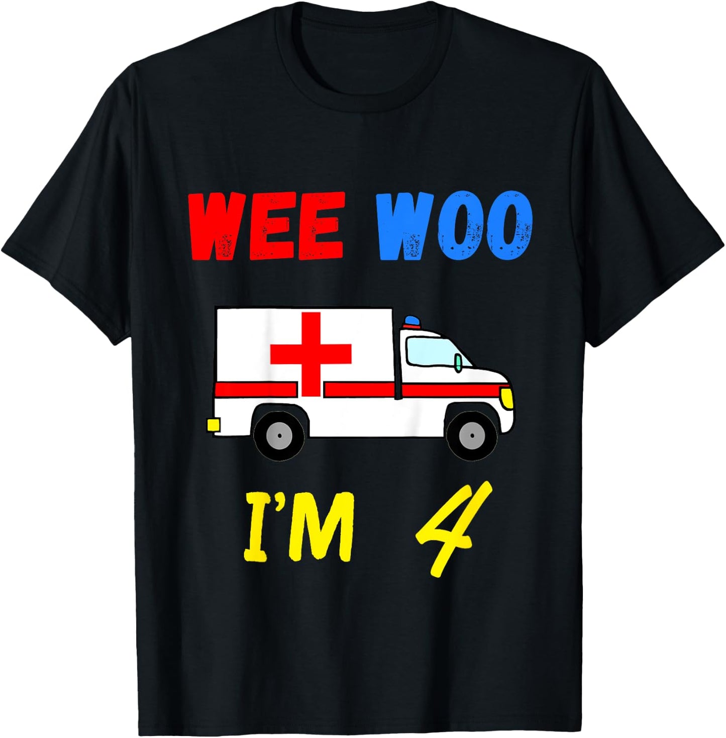 Ambulance 4 Years Old 4th Birthday Emergency Services T-Shirt - T-Shirt | Black