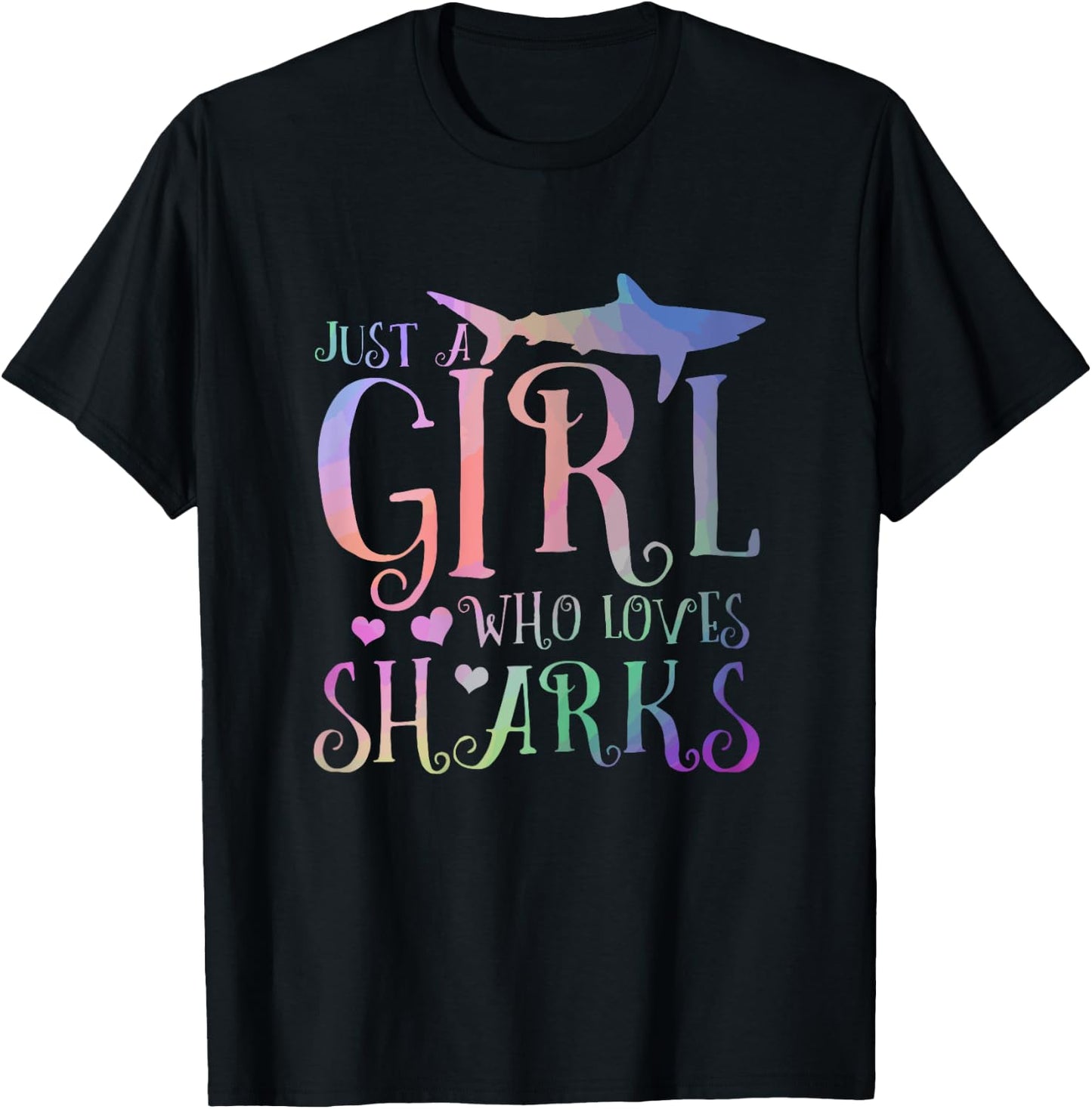 Just A Girl Who Loves Sharks Funny Watercolor Fishing Gift T-Shirt - T-Shirt | Black