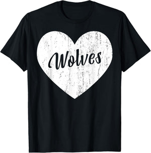 Wolves School Sports Fan Team Spirit Mascot Heart Gift T-Shirt - T-Shirt | Black