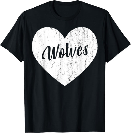 Wolves School Sports Fan Team Spirit Mascot Heart Gift T-Shirt - T-Shirt | Black