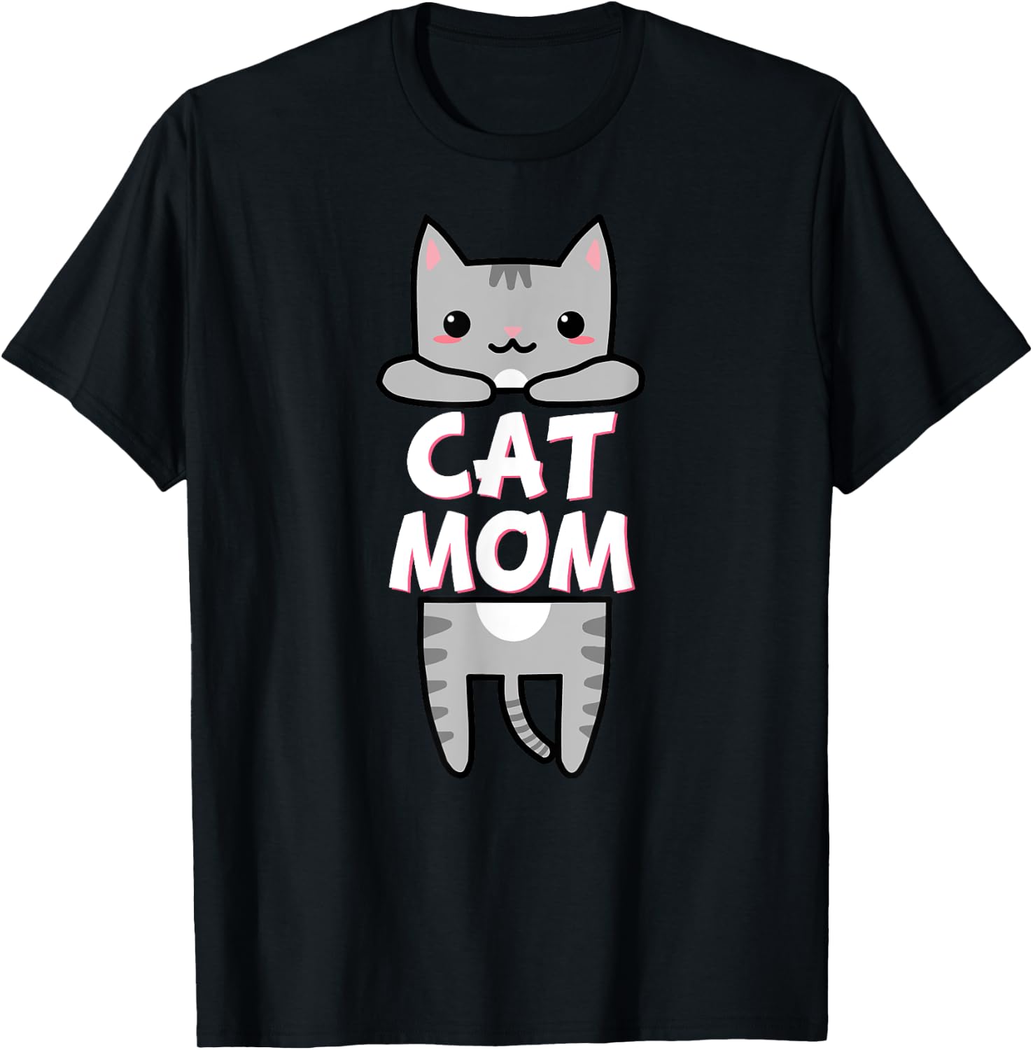 Cat Mom Kawaii Grey Tabby Kitty Cute Cat Men Women Kids T-Shirt - T-Shirt | Black