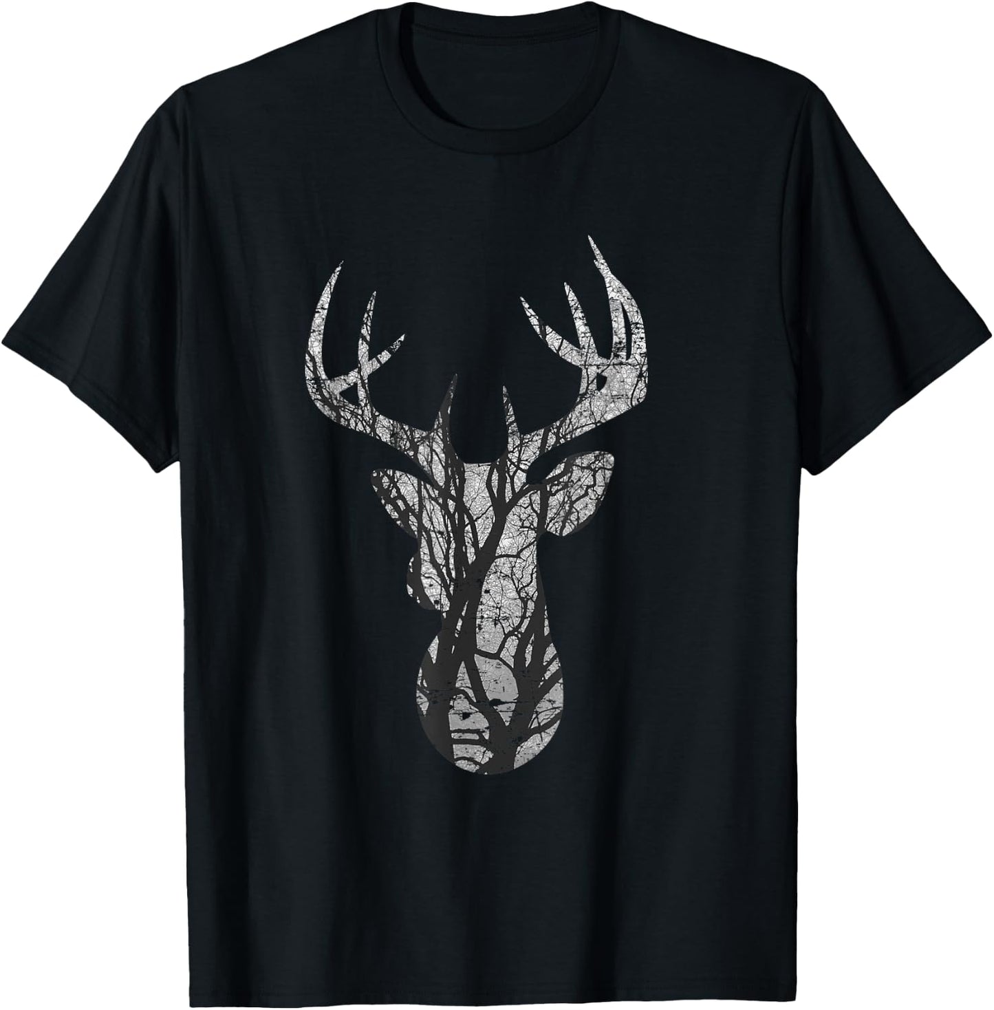 Eight Point Buck Deer Silhouette Woodlands T Shirt T-Shirt - T-Shirt | Black