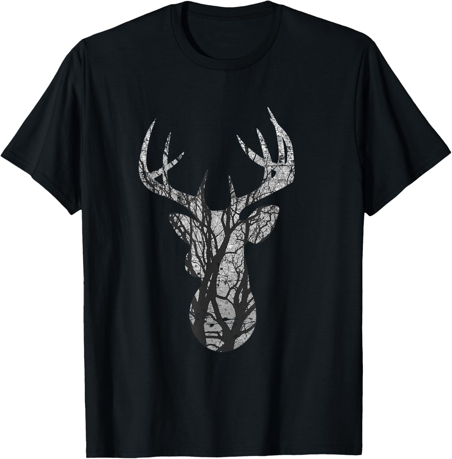 Eight Point Buck Deer Silhouette Woodlands T Shirt T-Shirt - T-Shirt | Black