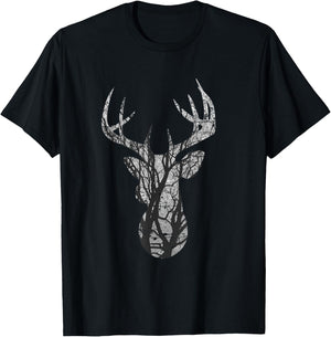 Eight Point Buck Deer Silhouette Woodlands T Shirt T-Shirt - T-Shirt | Black