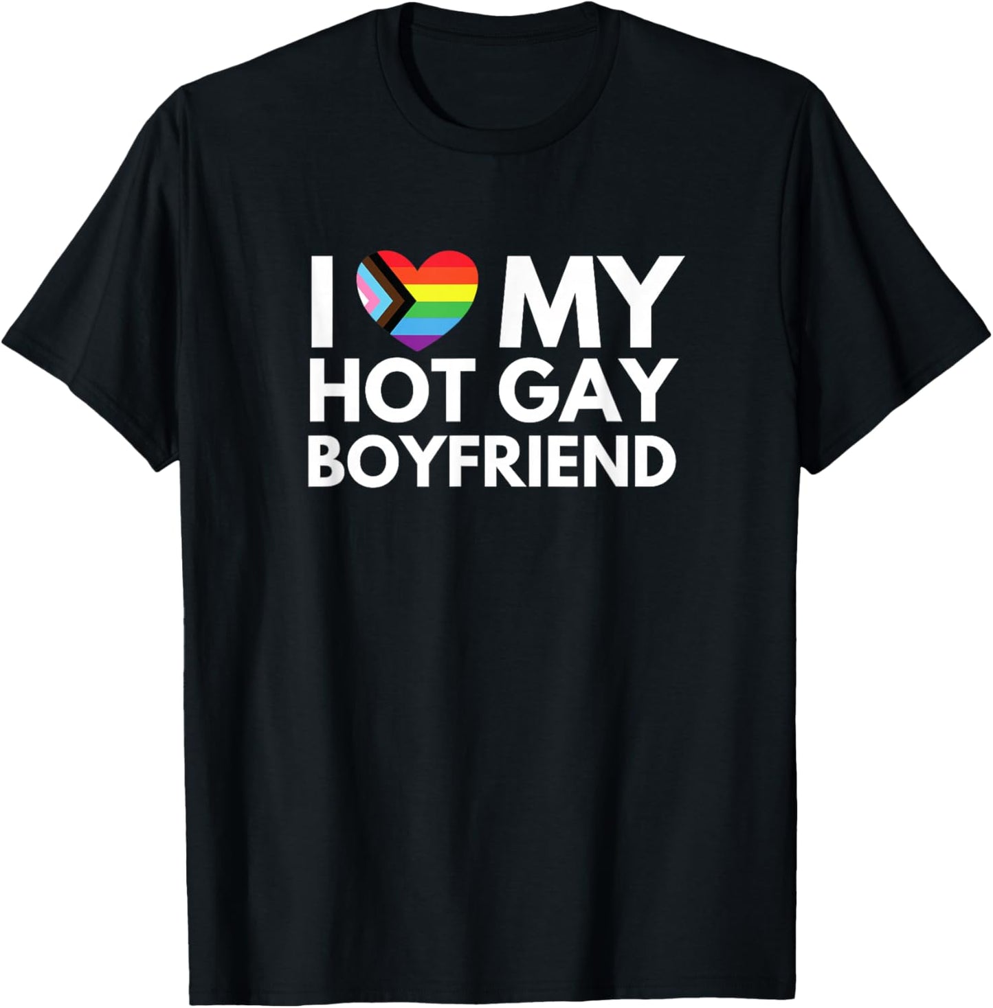 I Love Heart My Hot Gay Boyfriend Funny Y2K Gay Pride LGBTQ+ T-Shirt - T-Shirt | Black