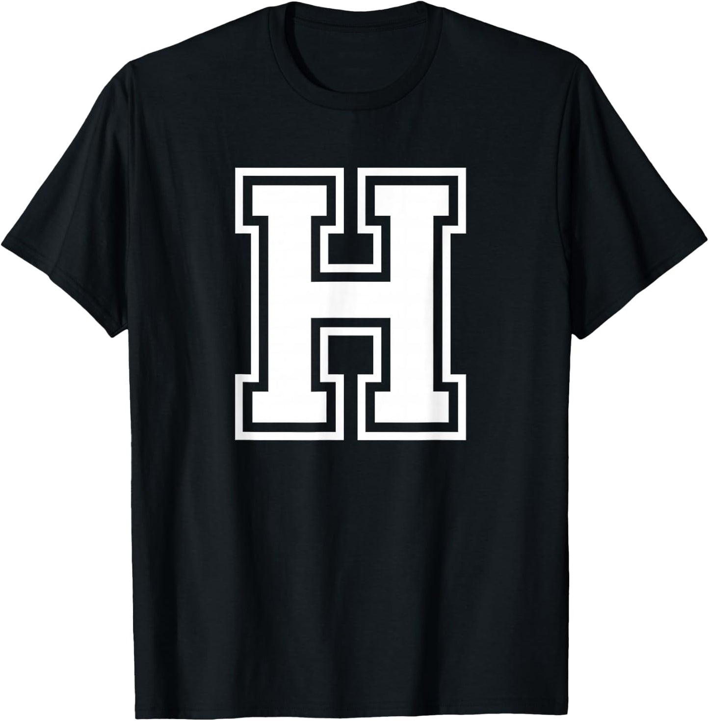 Letter H Name Initial Varsity Alphabet Monogram T-Shirt - T-Shirt | Black