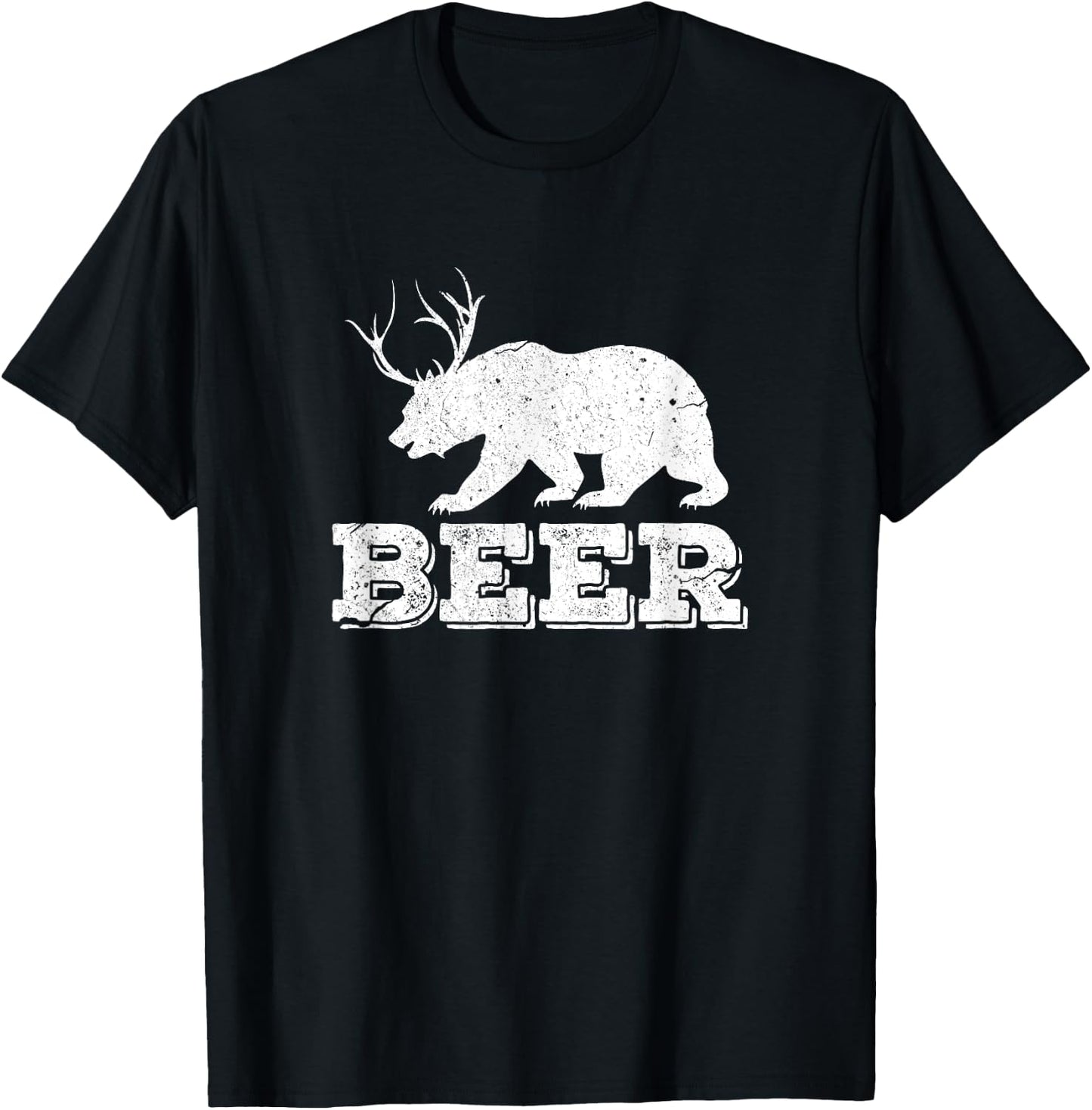 Beer Bear Deer Funny Hunting Vintage T-Shirt - T-Shirt | Black