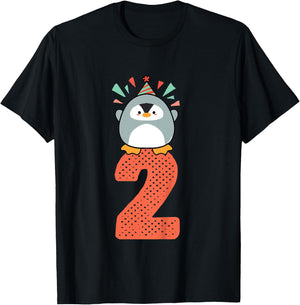 Kids 2nd Birthday Gift Toddler Penguin 2 Years T-Shirt - T-Shirt | Black