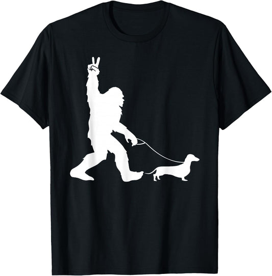 Bigfoot Walking Dachshund Sasquatch Wiener Dog Men Women Girls Kids T-Shirt - T-Shirt | Black