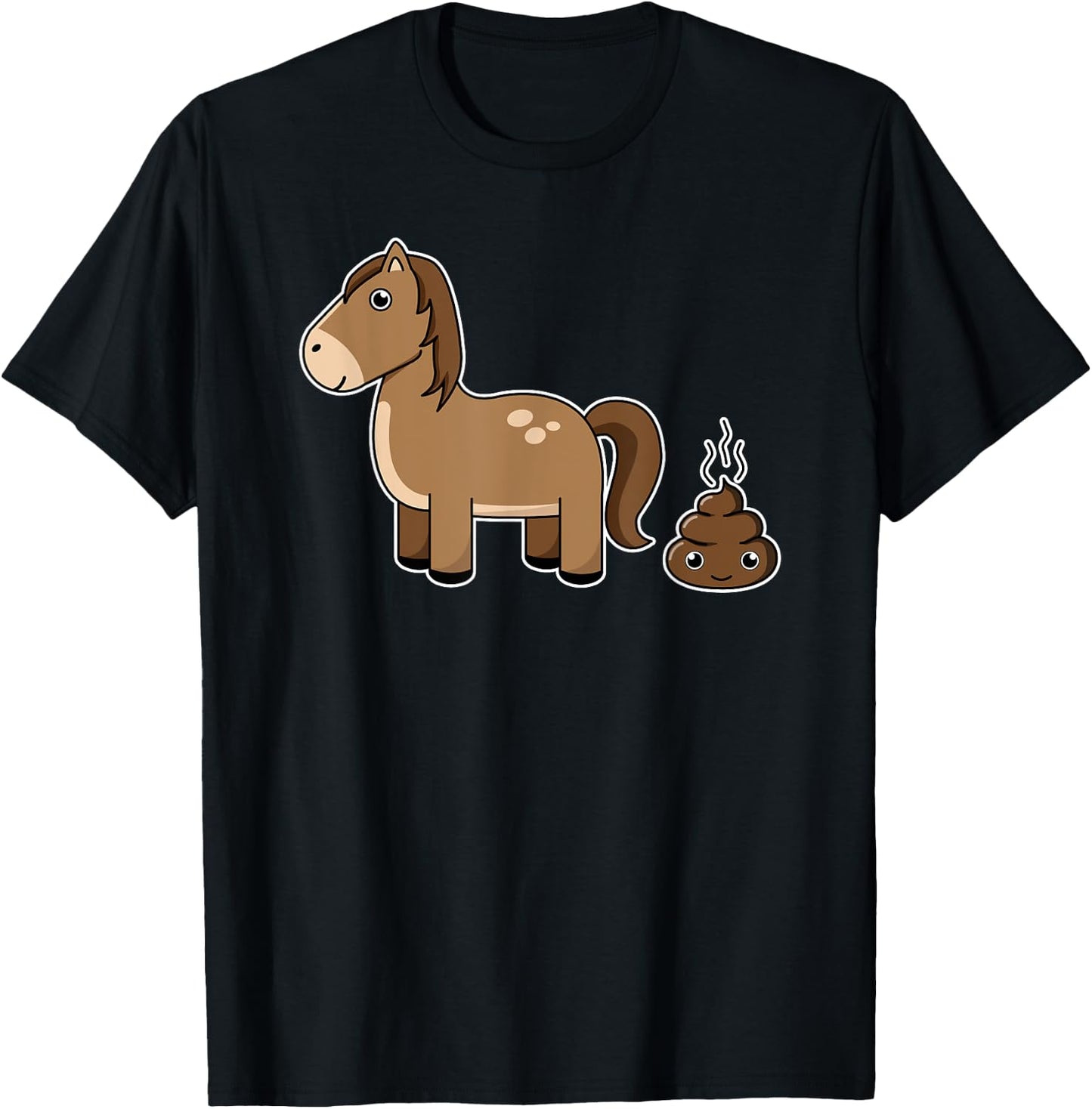 Funny Horse Shit Poop Face Cartoon Illustration Gift T-Shirt - T-Shirt | Black