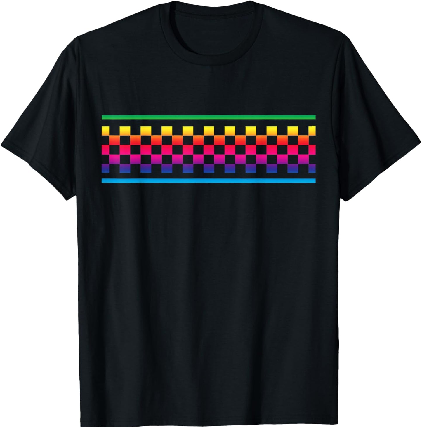 Rainbow Checker Pattern Checkerboard Skater Surfer Teens T-Shirt - T-Shirt | Black
