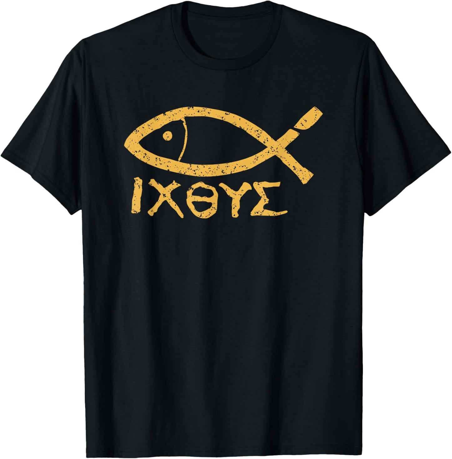 Ichthys Jesus Christ Son of God Savior Ancient Fish Symbol T-Shirt - T-Shirt | Black