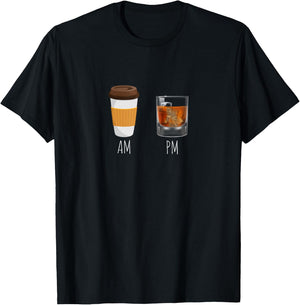 Morning Coffee Whiskey in the Evening - Latte AM Whisky PM T-Shirt - T-Shirt | Black