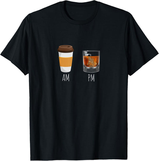 Morning Coffee Whiskey in the Evening - Latte AM Whisky PM T-Shirt - T-Shirt | Black