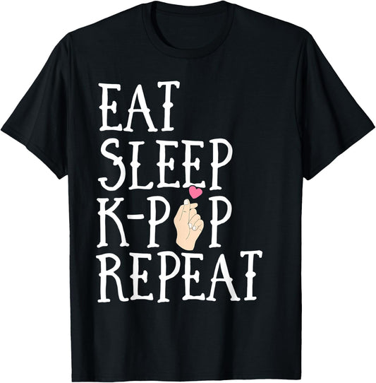 Eat Sleep K-Pop Repeat Kids Cute Korean KPop Merchandise T-Shirt - T-Shirt | Black