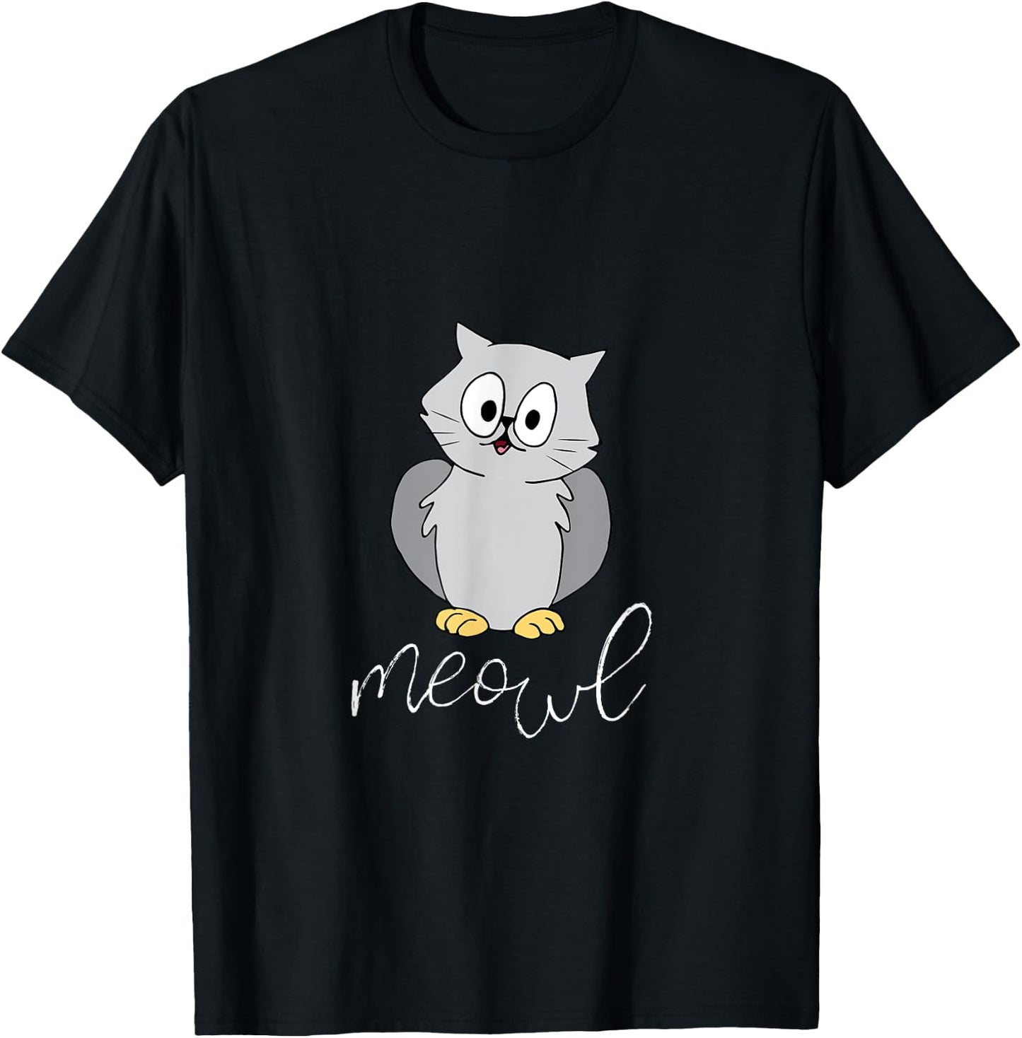 Meowl - Funny Meow Owl Cat Pun Men Women Kids T-Shirt - T-Shirt | Black