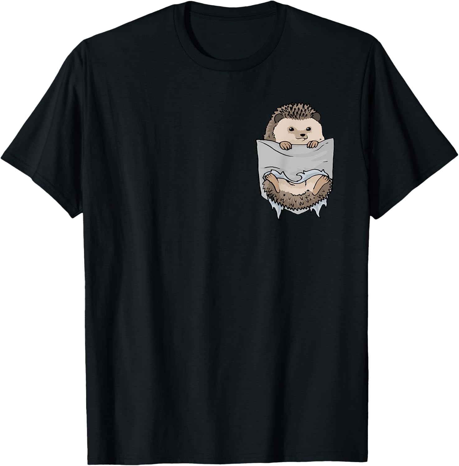 Hedgehog in the chest pocket. Funny hedgehog T-Shirt - T-Shirt | Black