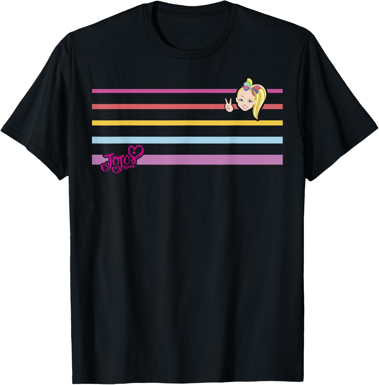 JoJo Siwa Rainbow Stripes Peace Sign T-Shirt - T-Shirt | Black
