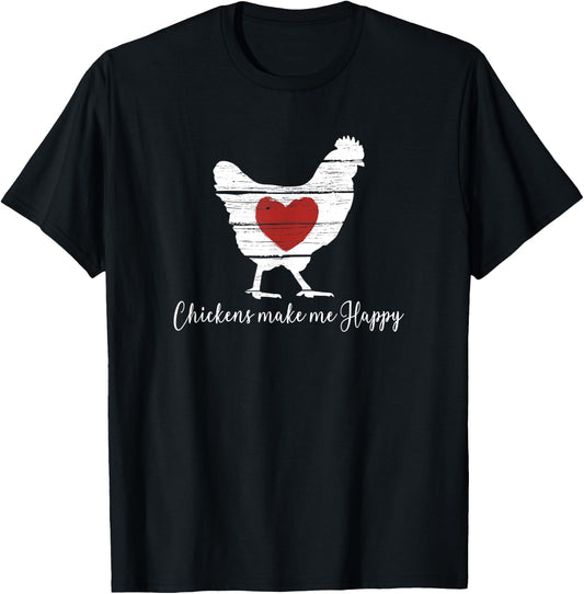 Chickens Make Me Happy Heart in Hen Farm T-Shirt - T-Shirt | Black