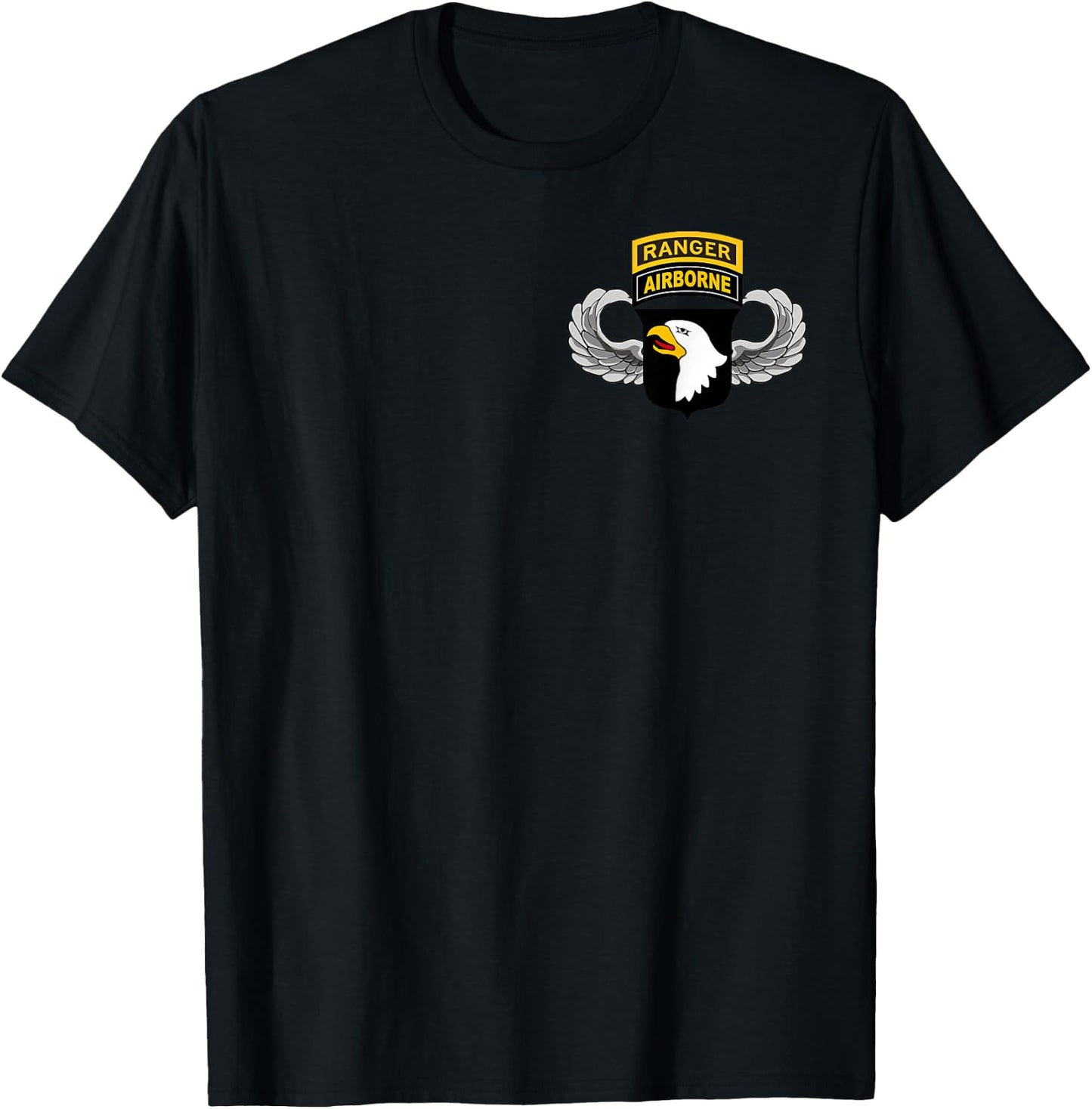 101st Airborne Shirt - Wings, Division Patch and Ranger Tab T-Shirt - T-Shirt | Black