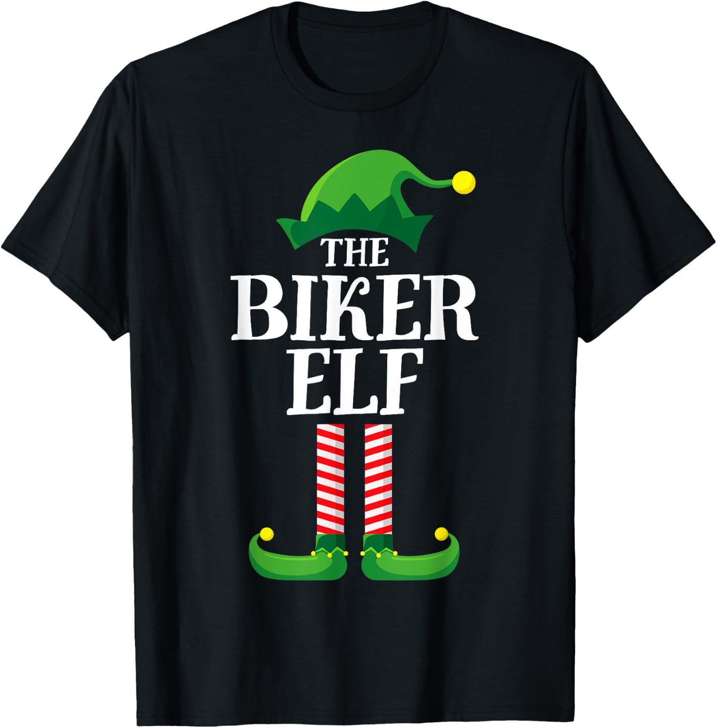 Biker Elf Matching Family Group Christmas Party Pyjamas T-Shirt - T-Shirt | Black