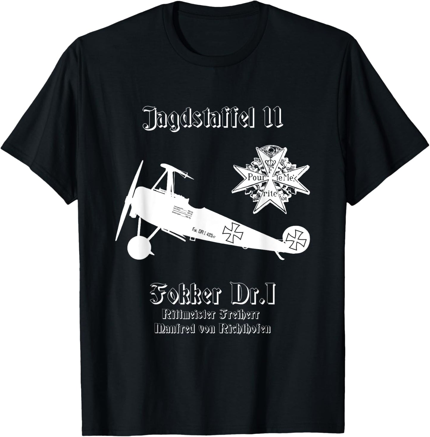 Jasta 11 Fokker DR.I German Triplane Dreidecker Richthofen T-Shirt - T-Shirt | Black