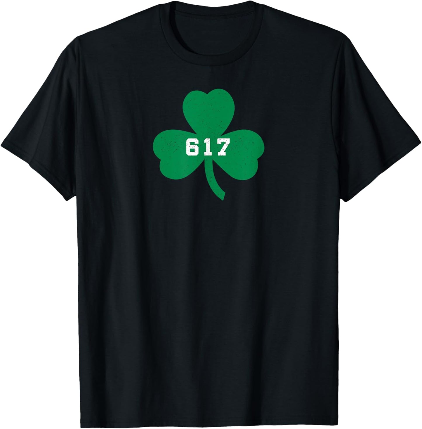 Boston, MA 617 Area Code Shamrock Vintage T-Shirt - T-Shirt | Black