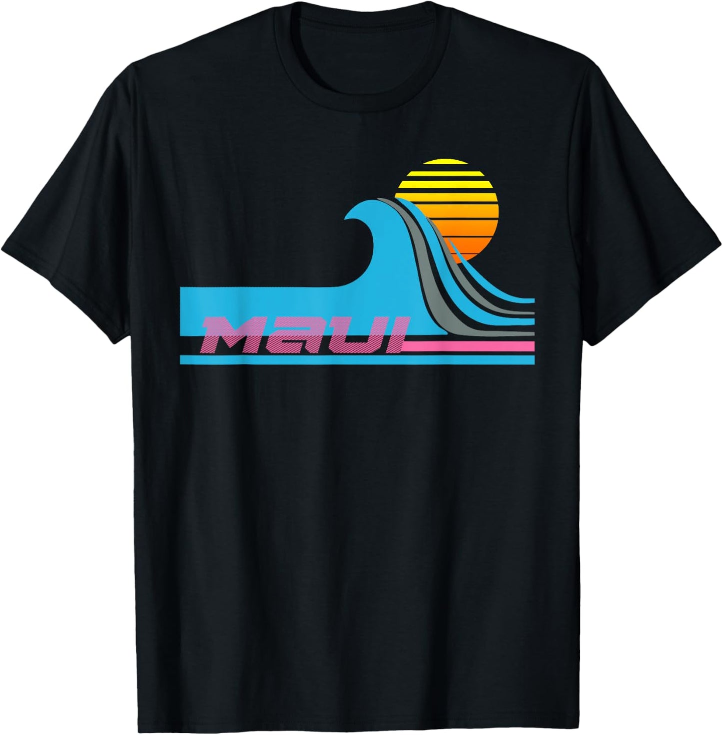 Maui T Shirt Retro 80s Style Surf T-Shirt - T-Shirt | Black